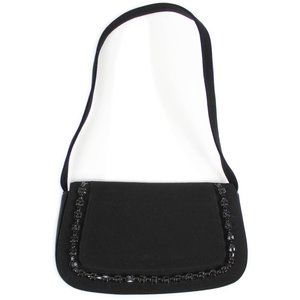 Stuart Weitzman Black Fabric Jeweled Crystal Beaded Evening Handbag Purse